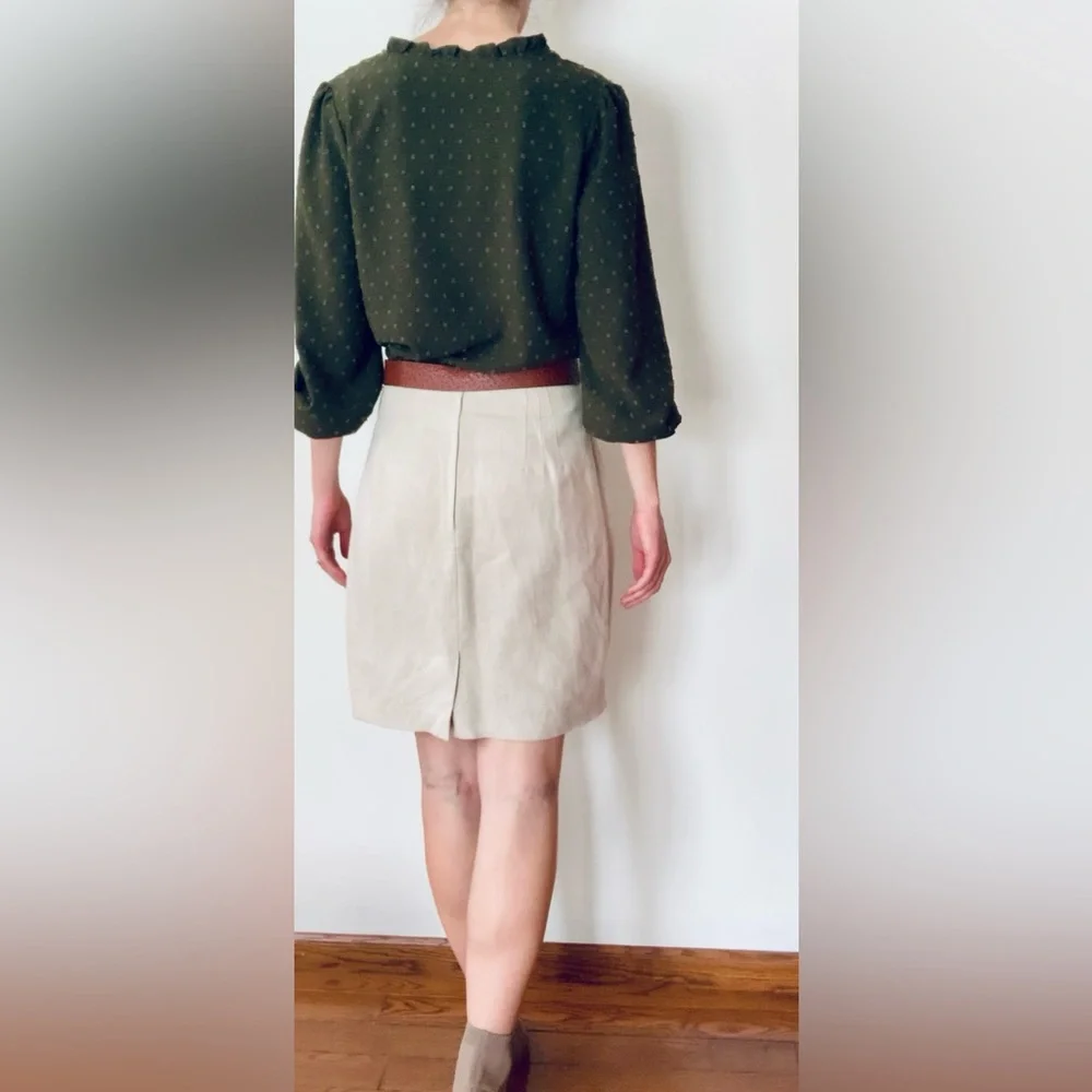 Linen & Cotton Paul Harris Short Pencil Skirt Sz 10 Tan Beige Cream Lined - Picture 3 of 10